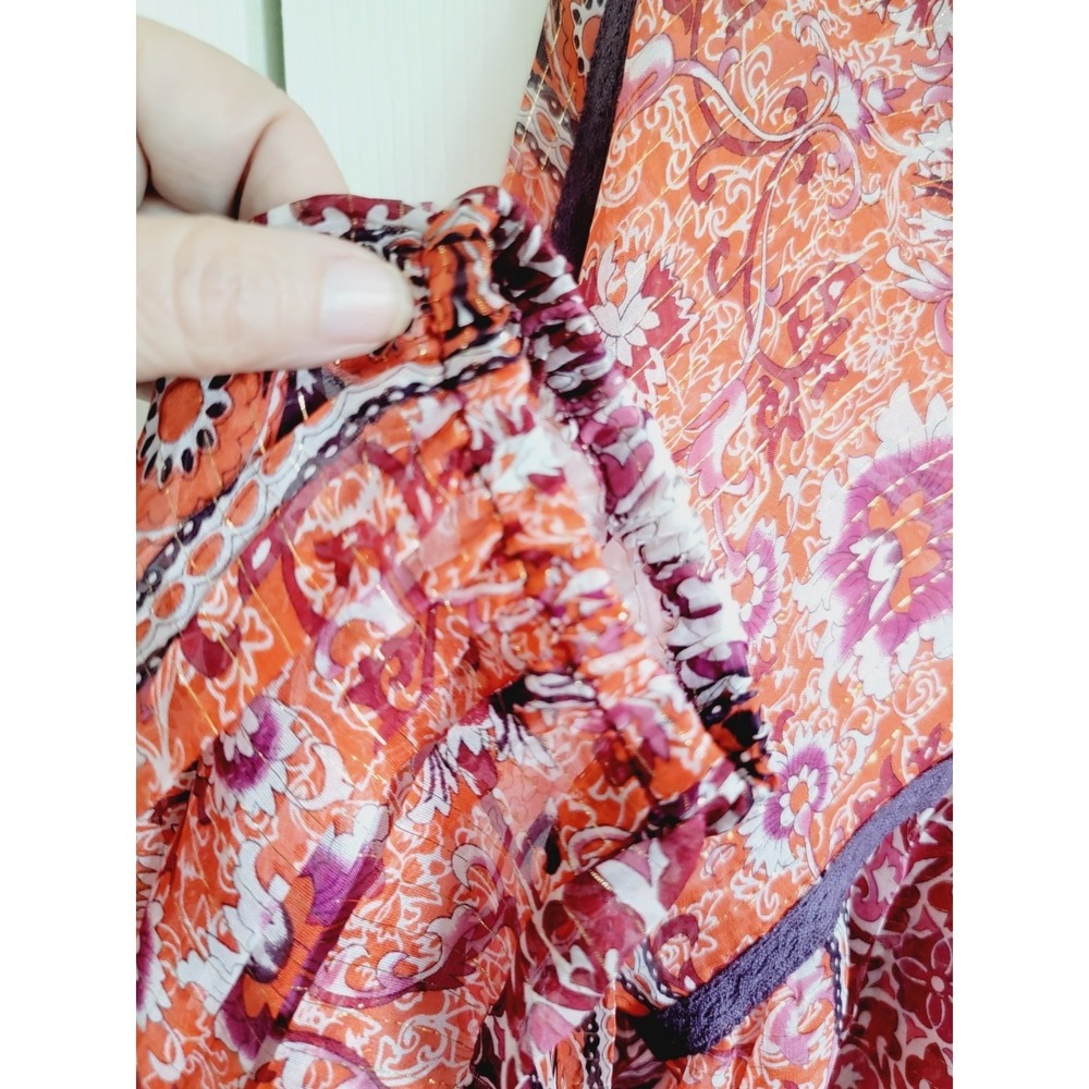 Maeve Anthropologie S Silk Paisley Metallic Stripe Blouse Orange Purple Small‎ - Picture 8 of 15